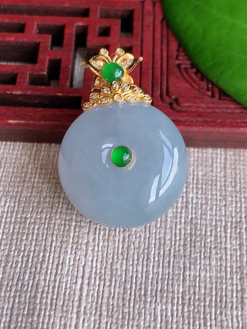 天然A货翡翠18K金伴紫罗兰平安扣吊坠尺寸29.8×21×12.7m量13.56g 0608