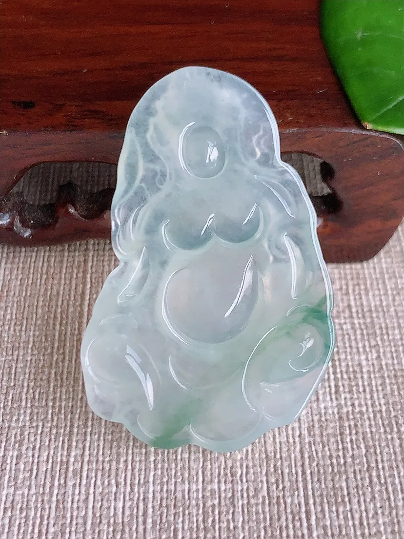 天然A货翡翠飘花黄财神吊坠尺寸45.6×29.6×5m量11.62g 0608