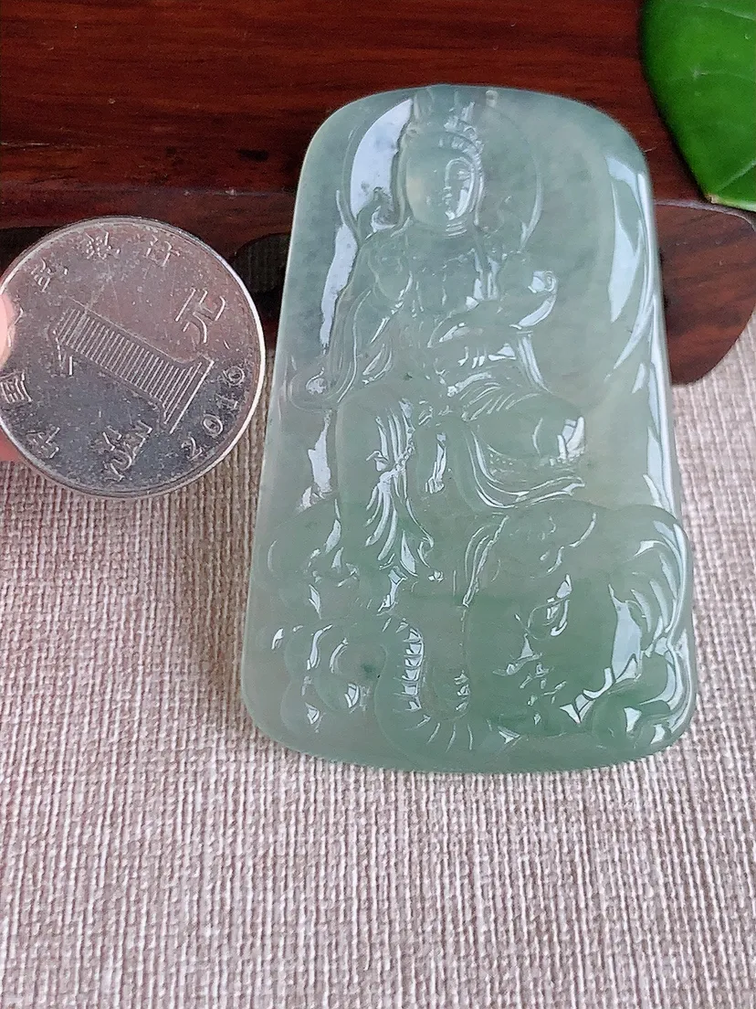 天然A货翡翠晴水普贤菩萨吊坠尺寸63.5×39.7×4.8m量28.16g 0608