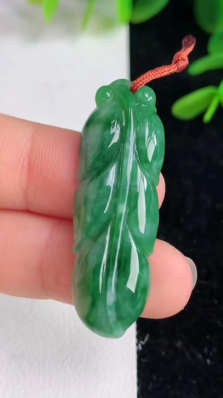 天然A货翡翠金枝玉叶叶子吊坠，尺寸40.2-13.2-5.3，重量:4.99g
6月9日