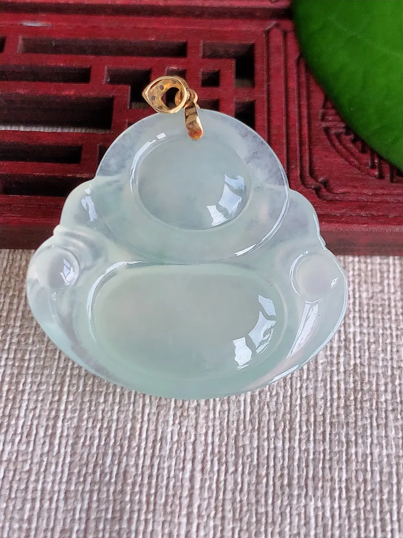 天然A货翡翠18K金扣头晴水佛公吊坠尺寸32×34.5×6.5m量10.88g 0608