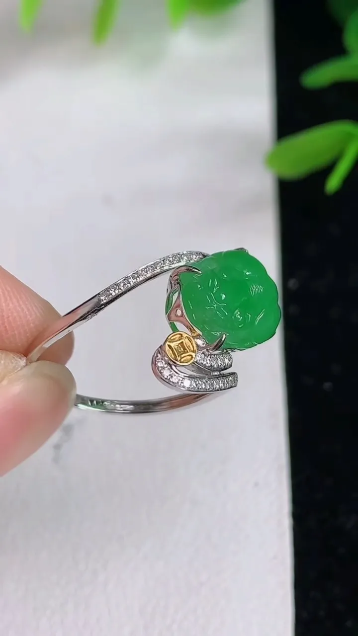 天然A货翡翠貔貅戒指，尺寸17.2-8.6-11.4，重:2.02g2025年6月10日
工厂直销收