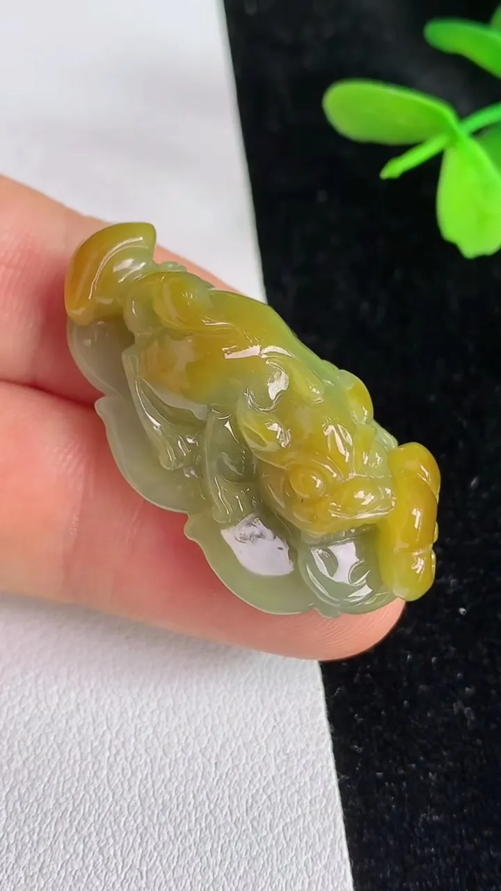 天然A货翡翠，双彩金蟾吊坠尺寸37.2-19.5-11，重量:14.59g
6月12日