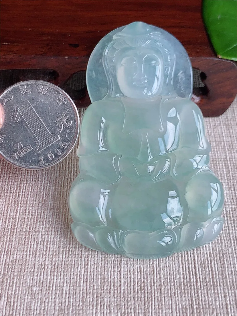 天然A货翡翠晴水大正装观音吊坠尺寸67.6×41.8×5.6m量29.26g 0611