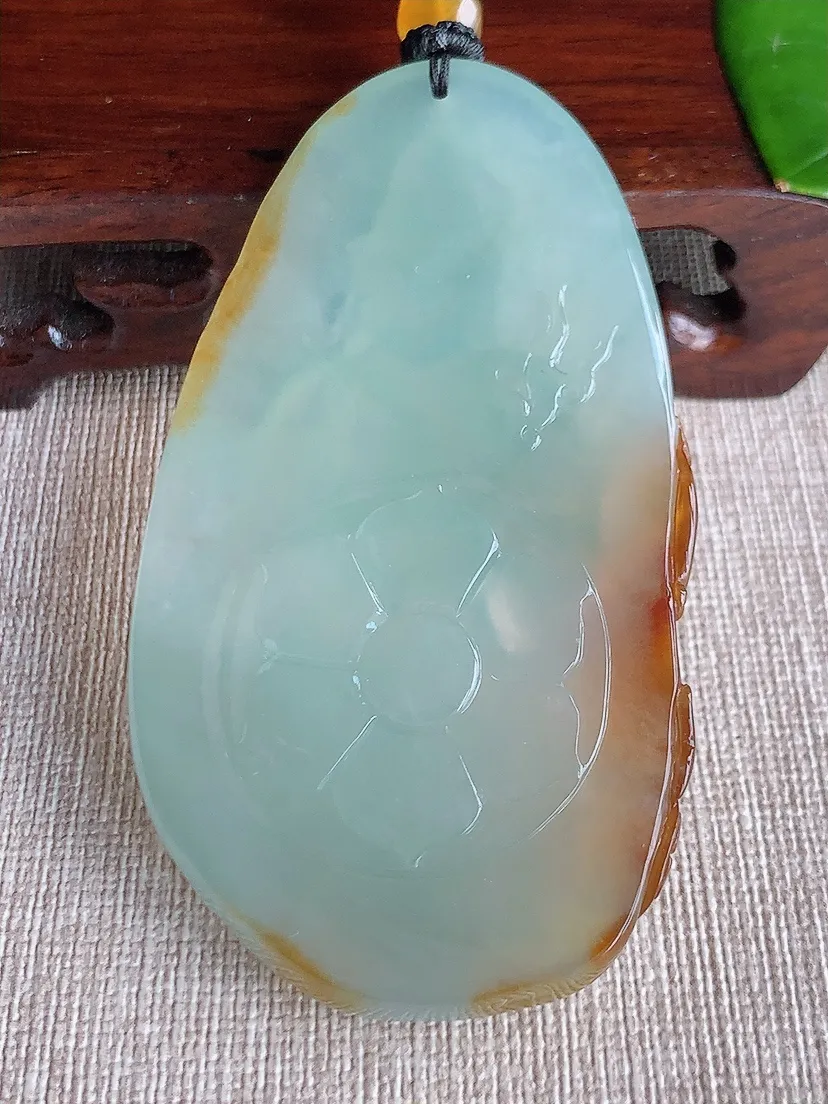 天然A货翡翠飘黄翡御龙观音吊坠尺寸73.5×40.6×8m量53.55g 0611