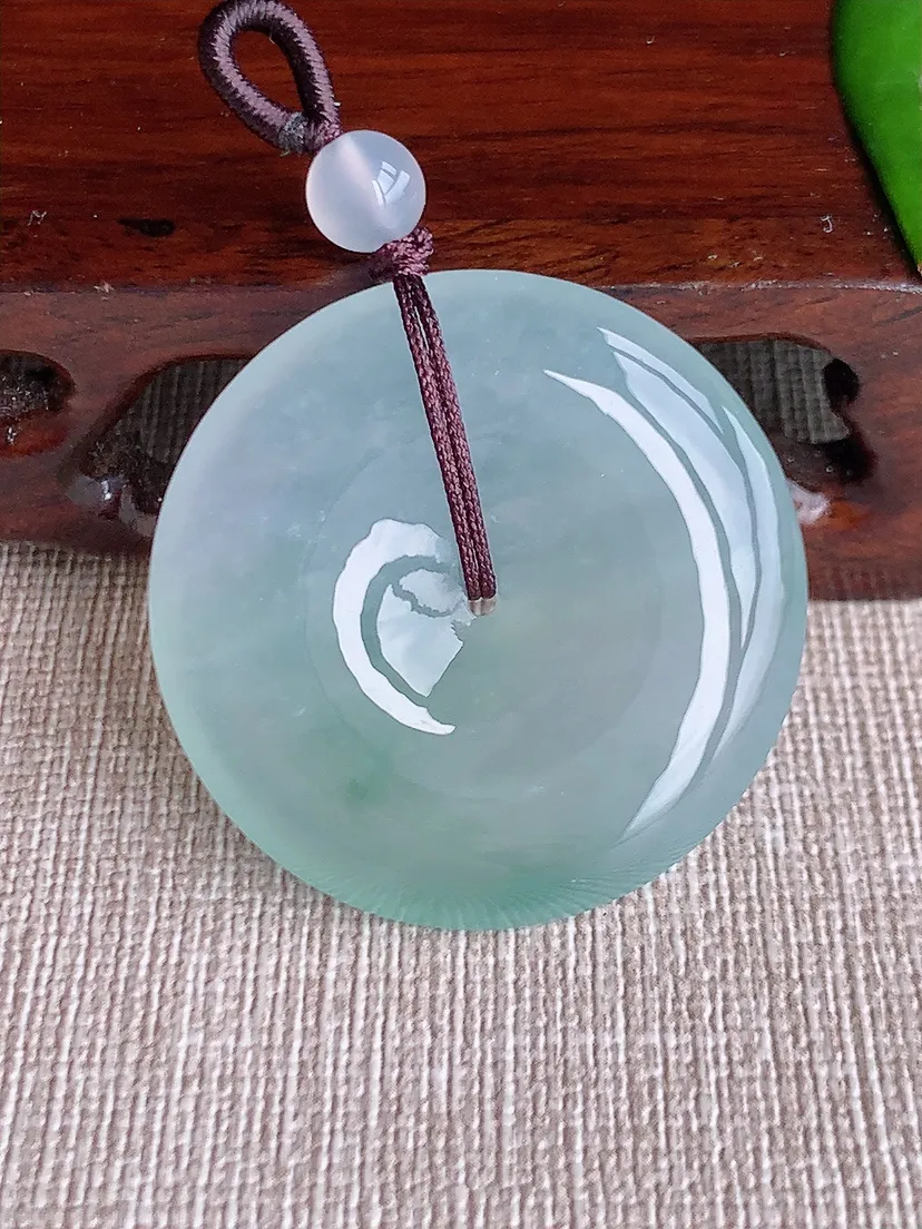 天然A货翡翠晴水大平安扣吊坠尺寸35.3×5.8m量16.60g 0613