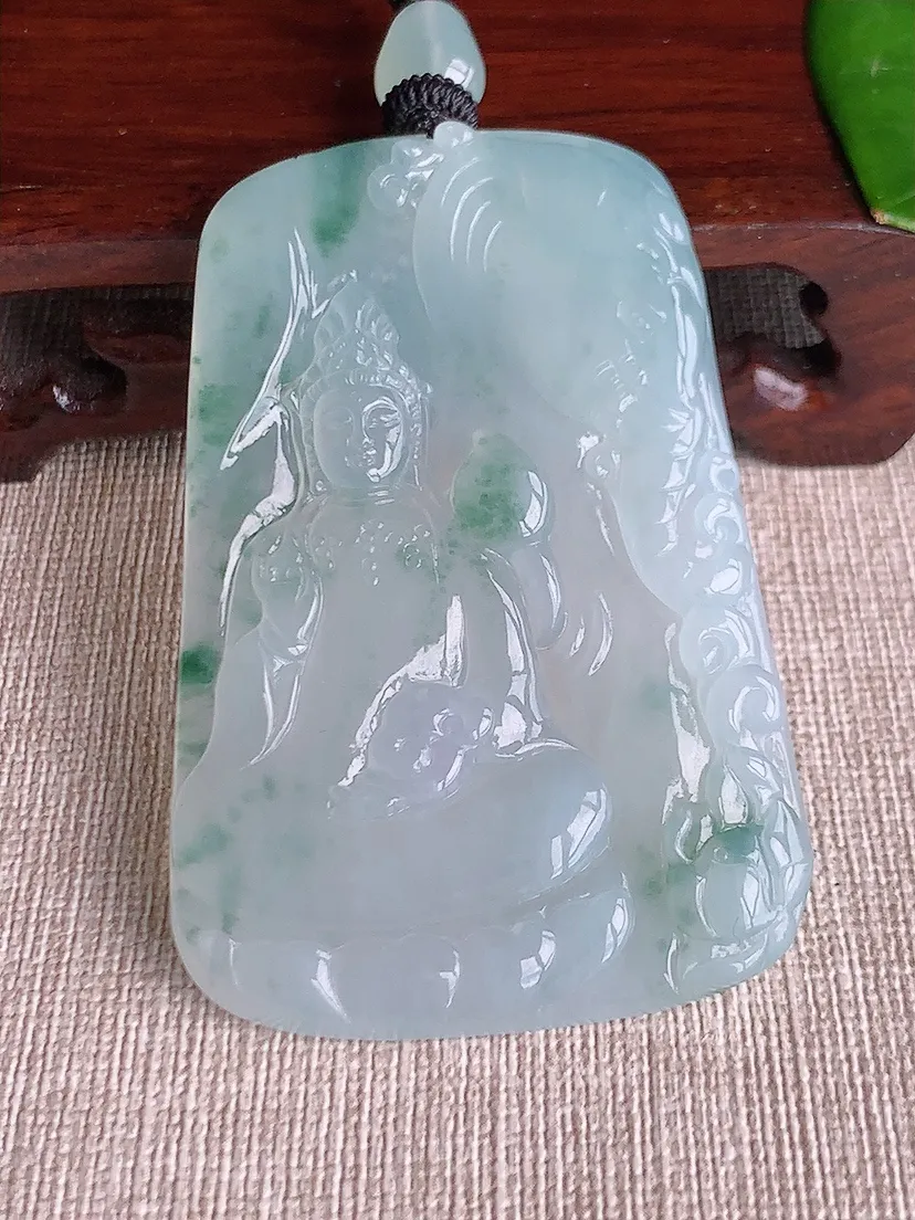 天然A货翡翠飘花普贤菩萨吊坠尺寸64.6×42×6m量43.96g 0613