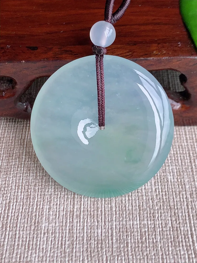 天然A货翡翠晴水大平安扣吊坠尺寸35.3×5.8m量16.60g 0613