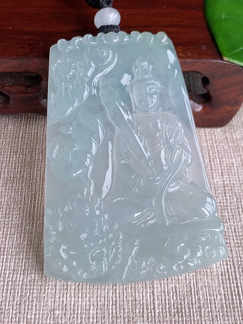 天然A货翡翠晴水文殊菩萨吊坠尺寸62.2×42.3×5.4m量36.57g 0613