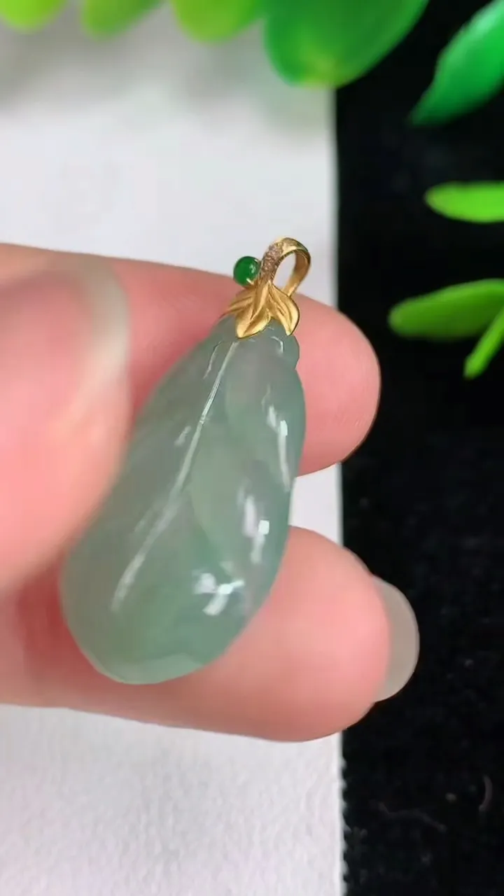 天然A货翡翠金枝玉叶 叶子吊坠，尺寸25.7-14.7-4，重量:2.76g
6月14日