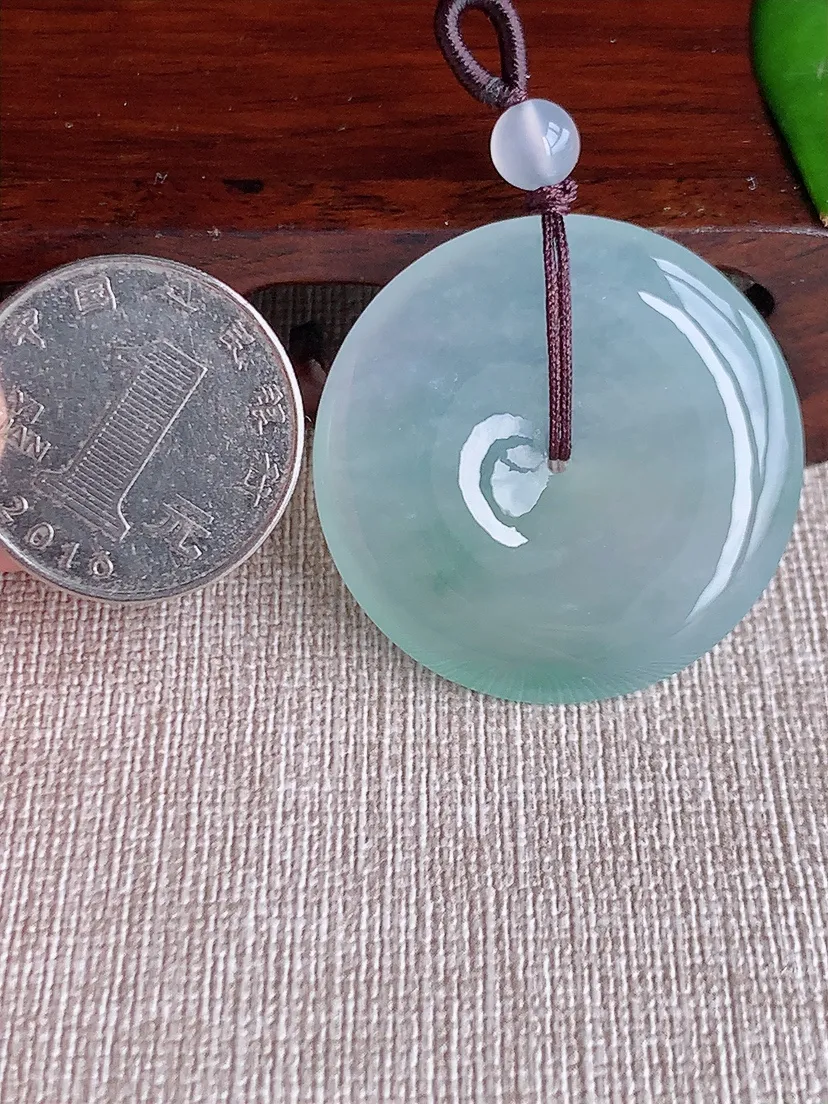 天然A货翡翠晴水大平安扣吊坠尺寸35.3×5.8m量16.60g 0613