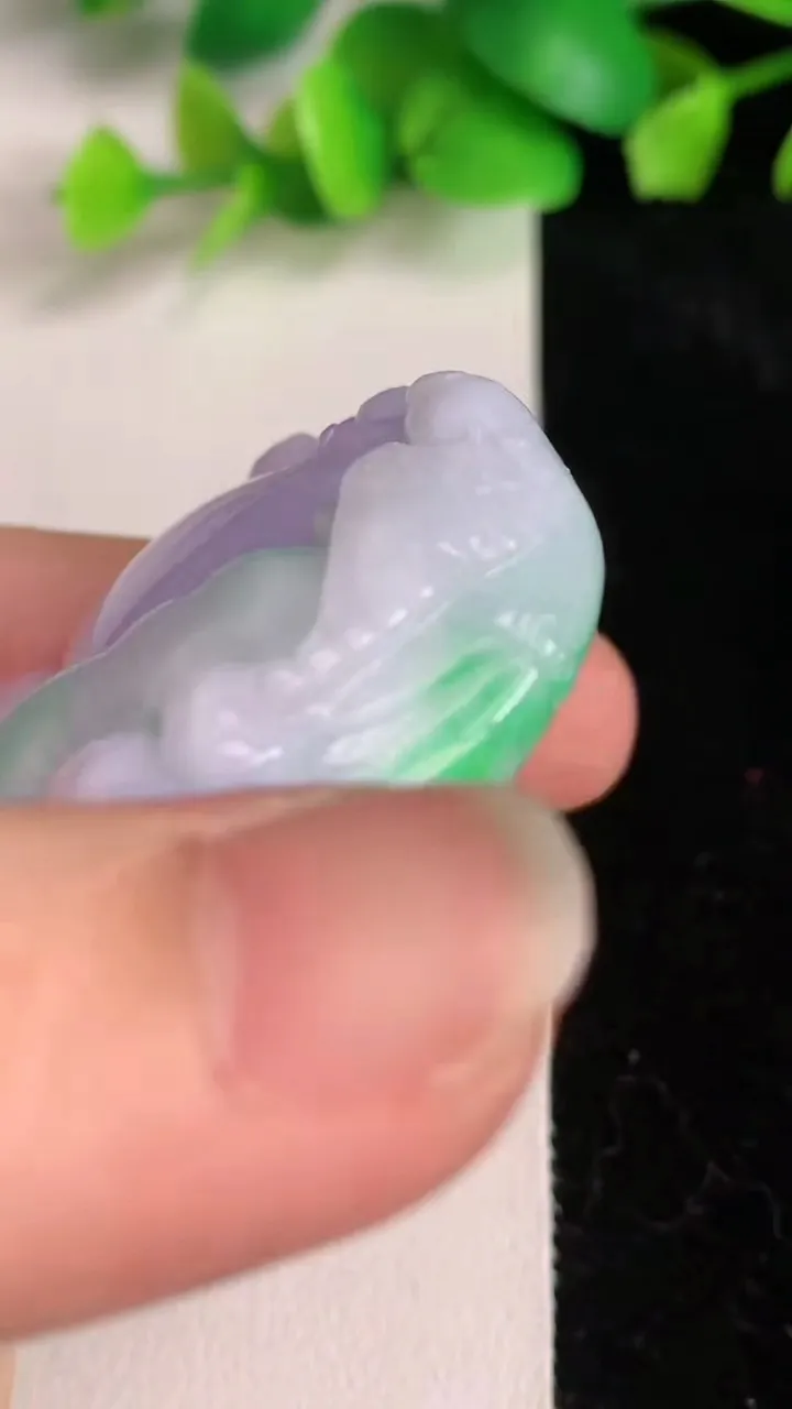 天然A货翡翠春带彩紫罗兰葫芦吊坠，尺寸46-34.2-14，重量:46.54g
6月16日