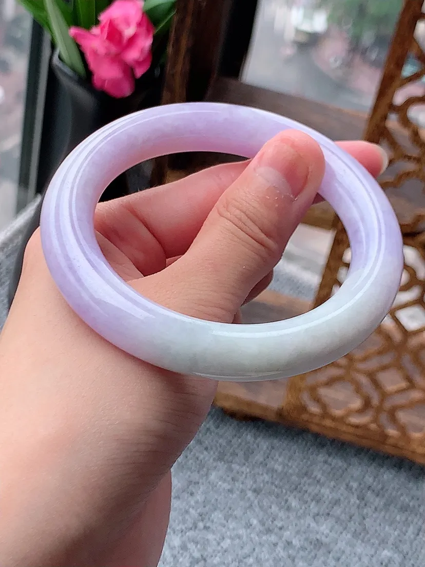 天然A货翡翠紫罗兰圆条手镯57-58圈口 尺寸57×11.2mm 重量73.27g 0615