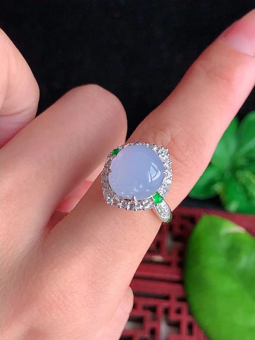 天然A货翡翠18K金伴钻镶嵌紫罗兰招财金蟾戒指 圈口16.8裸石尺寸10.8×10.3mm 重量4.73g 0615