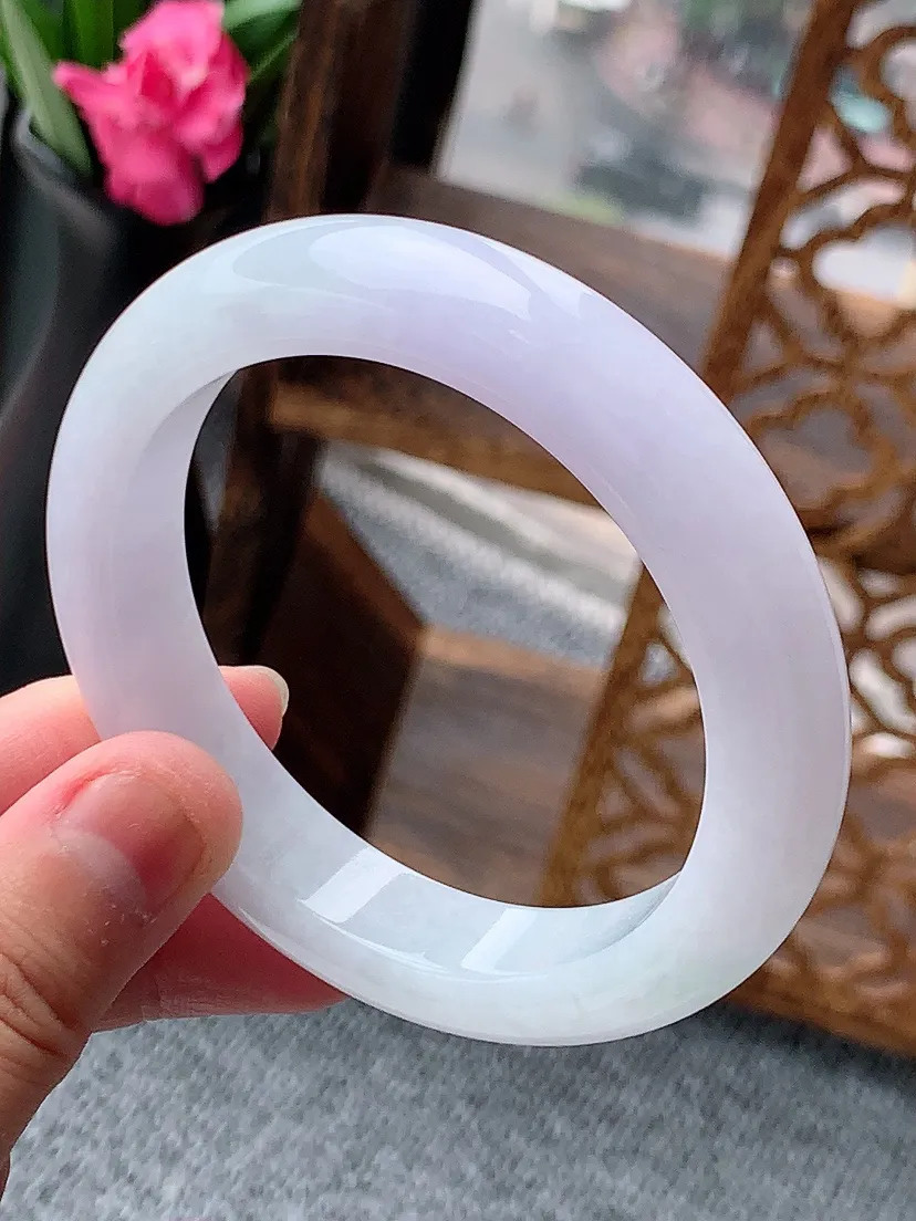 天然A货翡翠紫罗兰正装正圈手镯55-56圈口尺寸55.5×11.8×8.5mm 重量62.96g 0