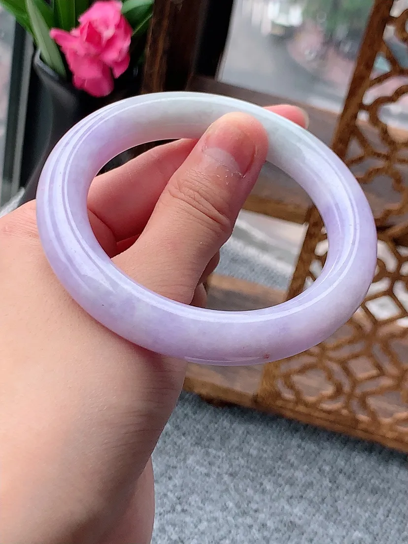 天然A货翡翠紫罗兰圆条手镯57-58圈口 尺寸57×11.2mm 重量73.27g 0615