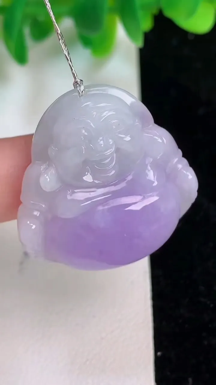 天然A货翡翠紫罗兰佛公吊坠，尺寸28.8+29.5-8，重量:12.40g
6月18日