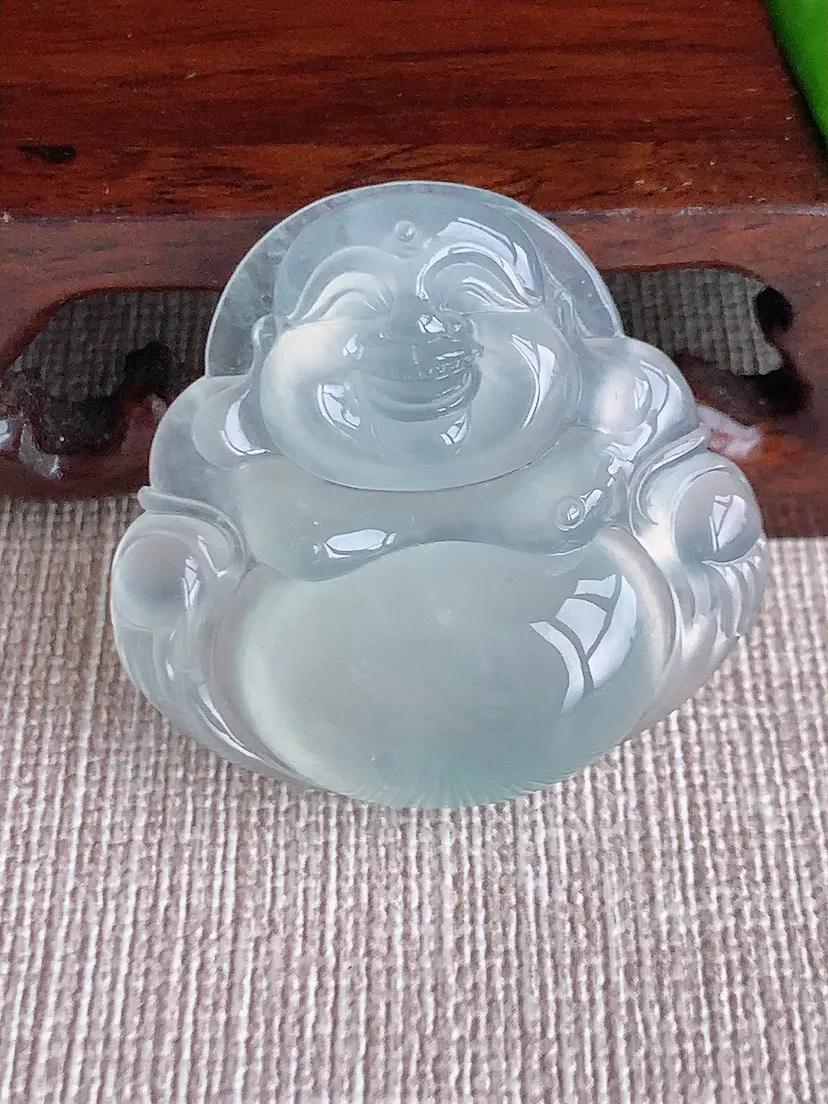 天然A货翡翠白月光佛公吊坠尺寸32×34.3×8.4m量14.68g 0617