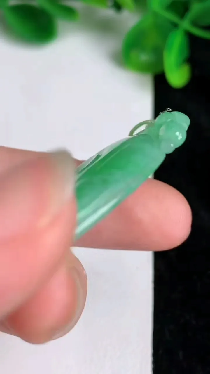 天然A货翡翠如意吊坠，尺寸46.2-26.4-5.5，重量:12.23g
6月19日