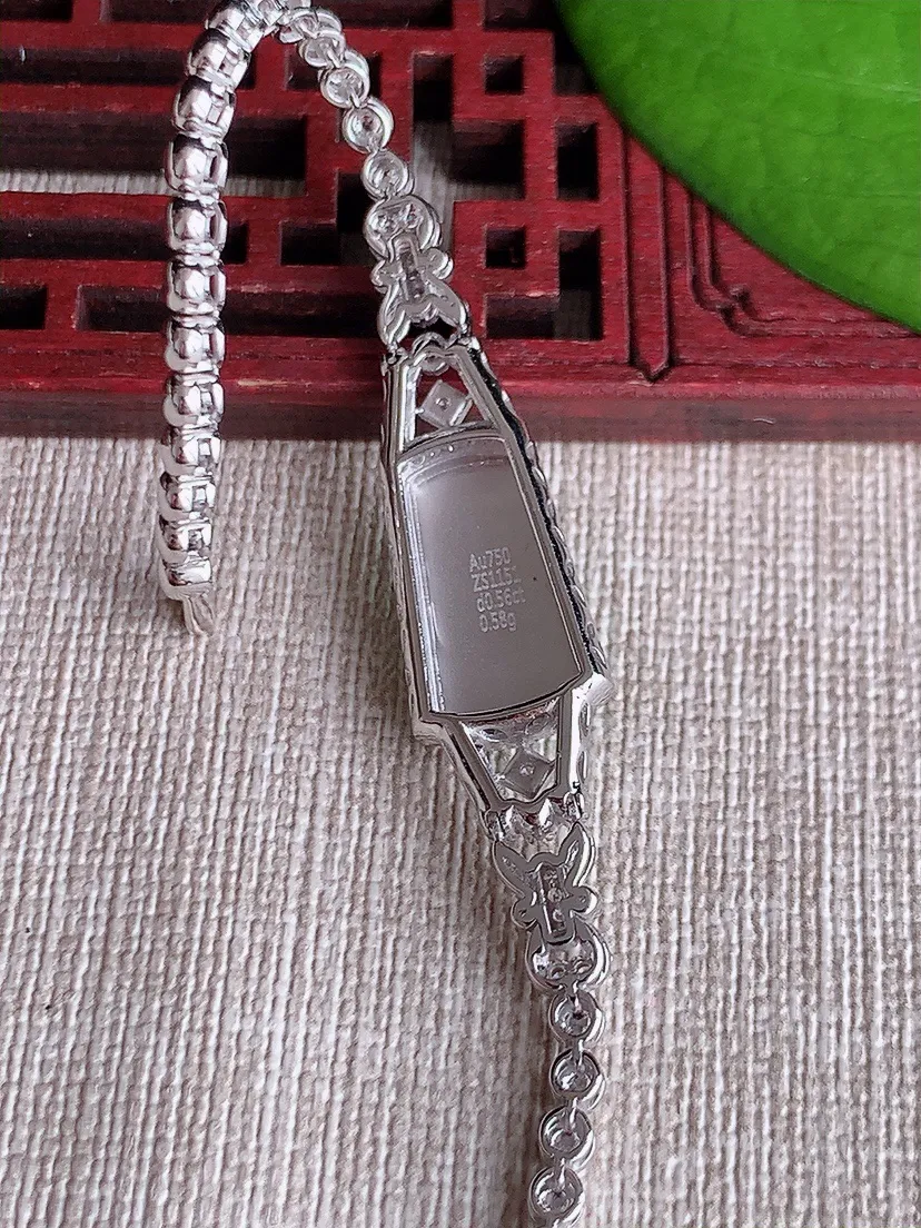 天然A货翡翠冰种18K金伴钻镶嵌阳绿无事牌手链 尺寸16×8.2×6mm 重量10.65g 0619