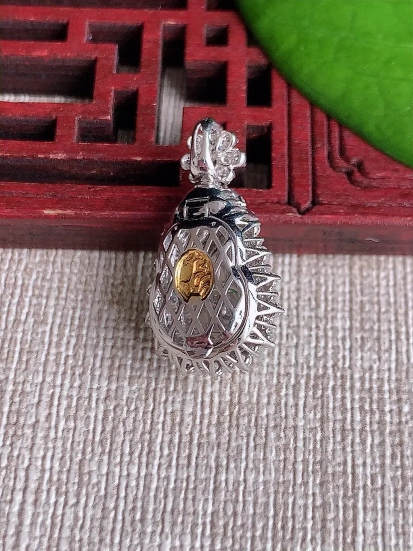 天然A货翡翠18K金伴阳绿葫芦吊坠尺寸23.7×12.8×9.8裸石11.6×7.4m量3.40g 