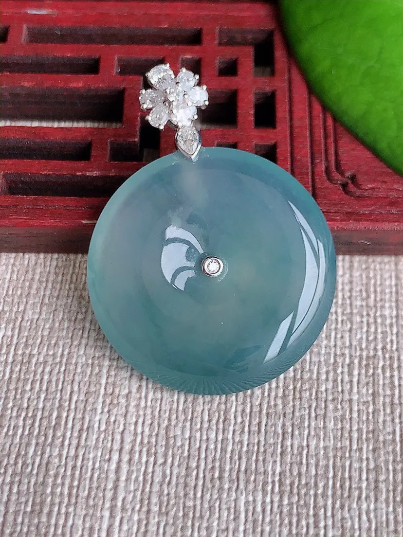 天然A货翡翠18K金伴紫底平安扣吊坠尺寸35×26×5.3m量8.30g 0619