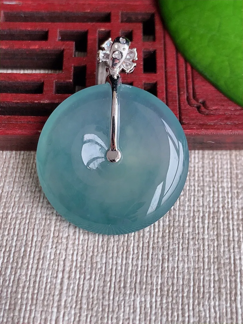 天然A货翡翠18K金伴紫底平安扣吊坠尺寸35×26×5.3m量8.30g 0619