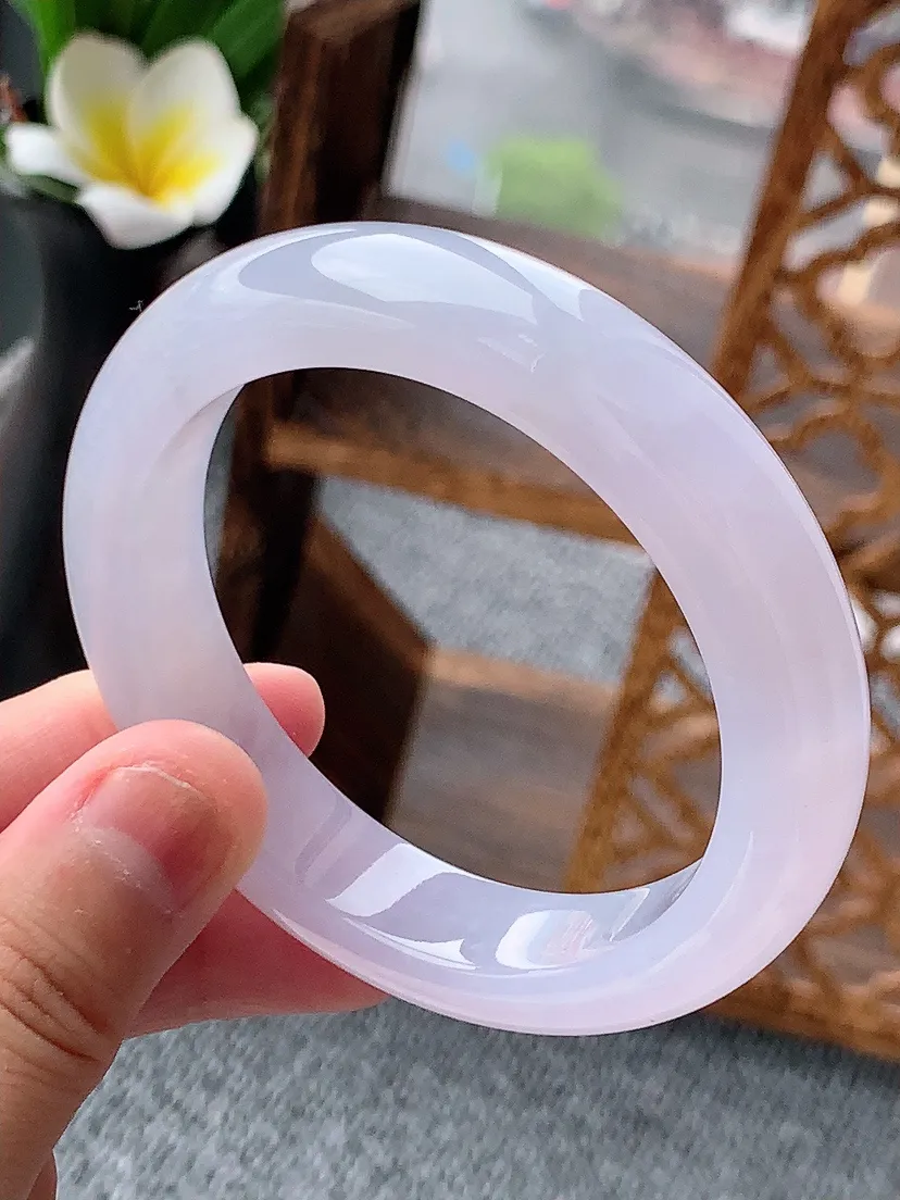天然A货翡翠紫罗兰正装正圈手镯53-54圈口 尺寸53×12×8.8mm 重量59.50g 0620