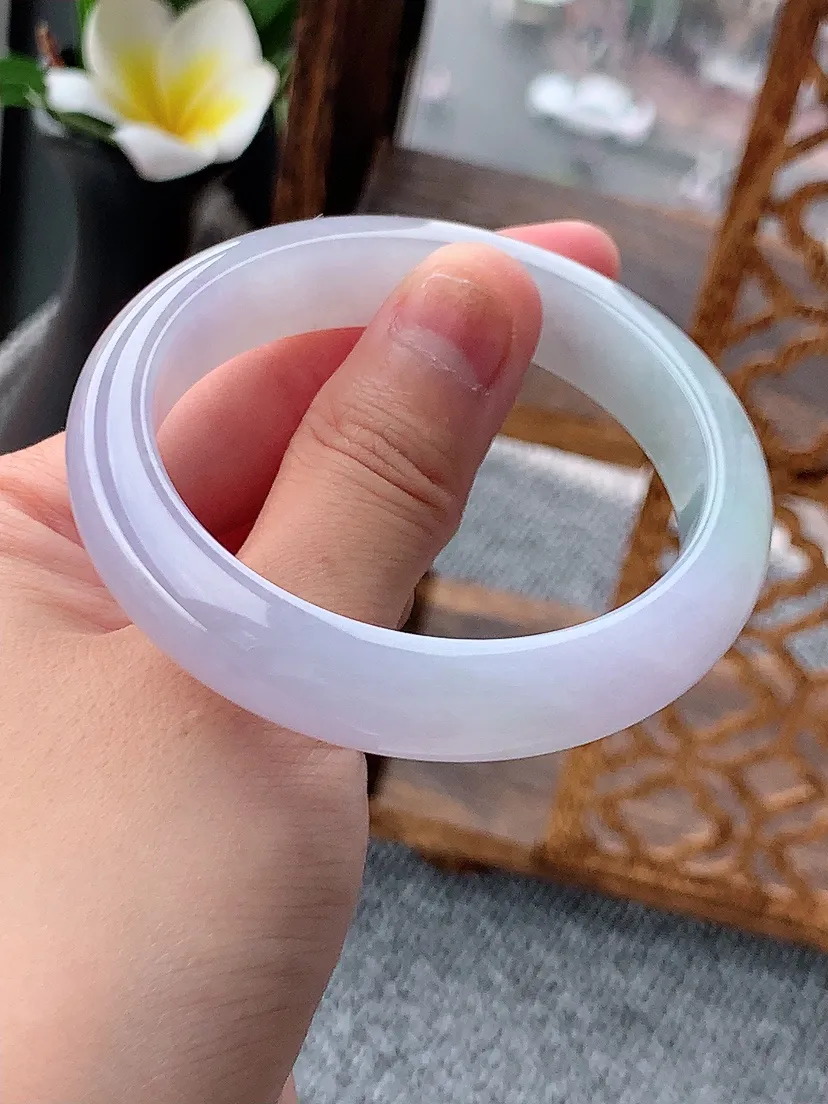 天然A货翡翠紫罗兰正装正圈手镯53-54圈口尺寸53.5×12×8mm 重量52.55g 0620