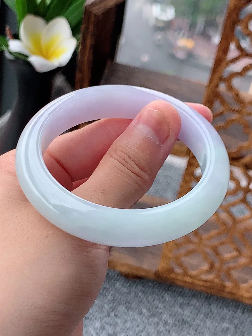 天然A货翡翠紫罗兰正装正圈手镯53-54圈口尺寸53×12×8mm 重量52.90g 0620