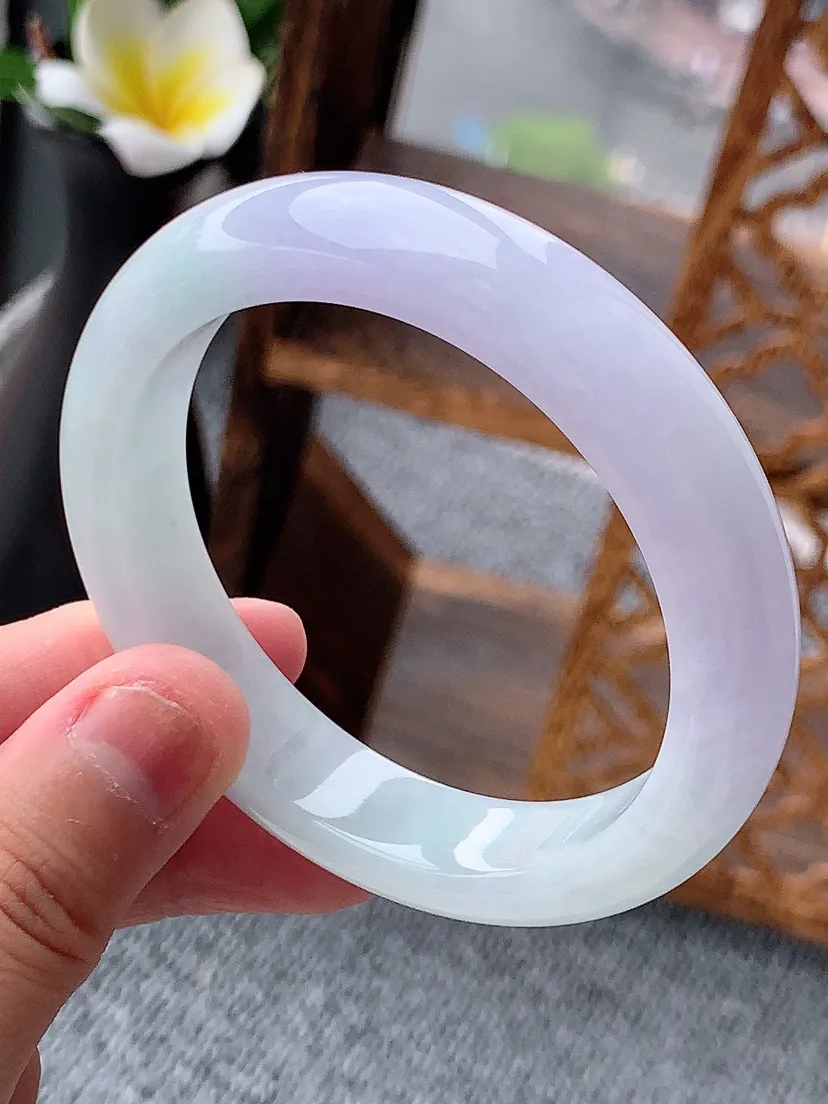 天然A货翡翠紫罗兰正装正圈手镯53-54圈口尺寸53×12×8mm 重量52.90g 0620