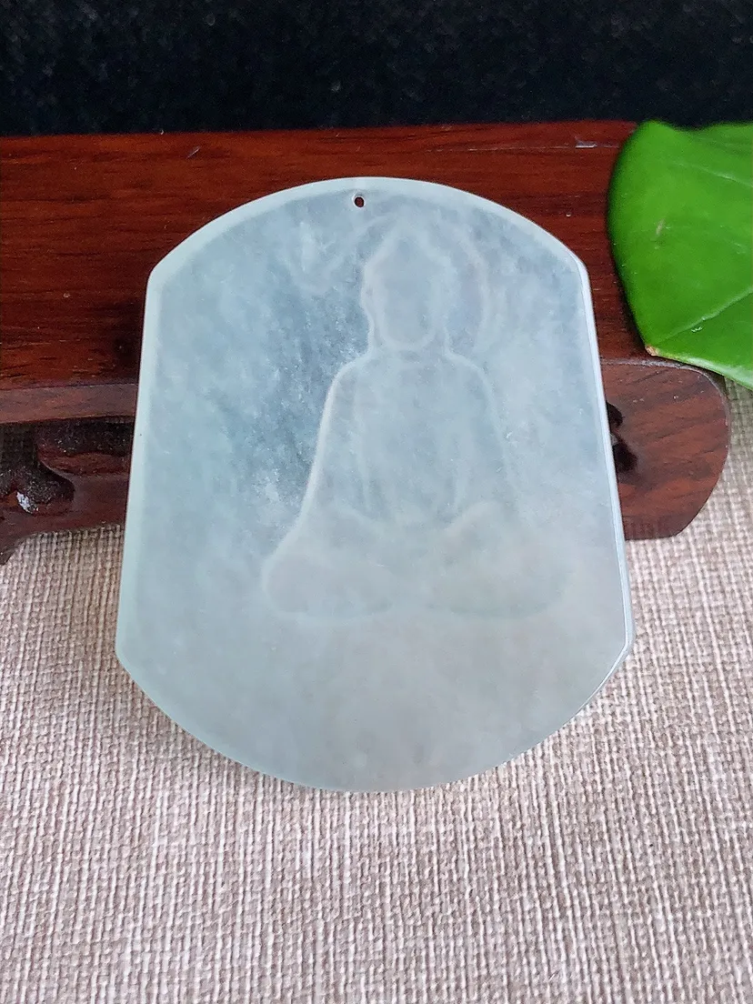 天然A货翡翠晴水一刀切大日如来吊坠尺寸55×46.3×4.2m量24.83g 0621