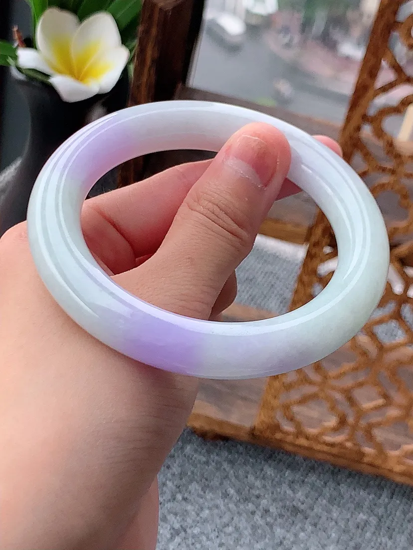 天然A货翡翠紫罗兰圆条手镯58-59圈口 尺寸58×11.3mm 重量76.51g 0620