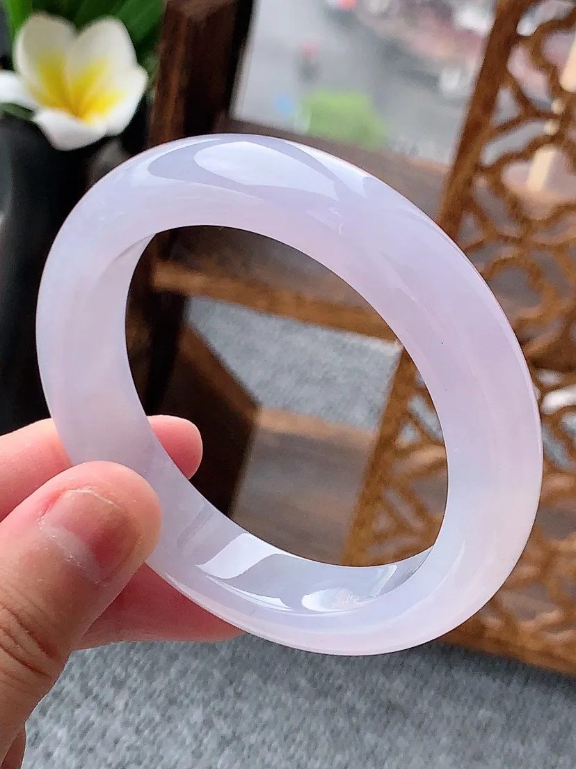 天然A货翡翠紫罗兰正装正圈手镯53-54圈口 尺寸53×12×8.8mm 重量59.50g 0620