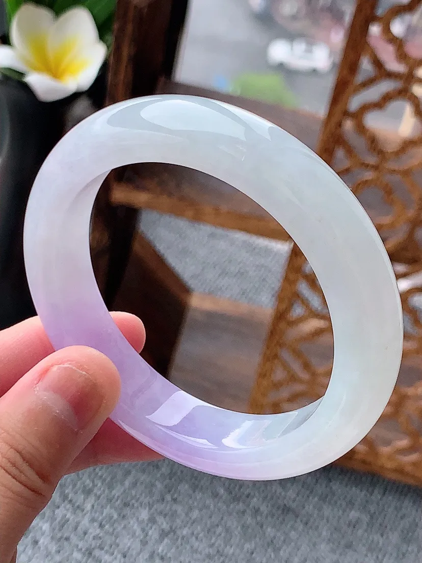 天然A货翡翠紫罗兰厚装正装正圈手镯56-57圈口 尺寸56.5×13.2×9.2mm 重量70.89g 0620
