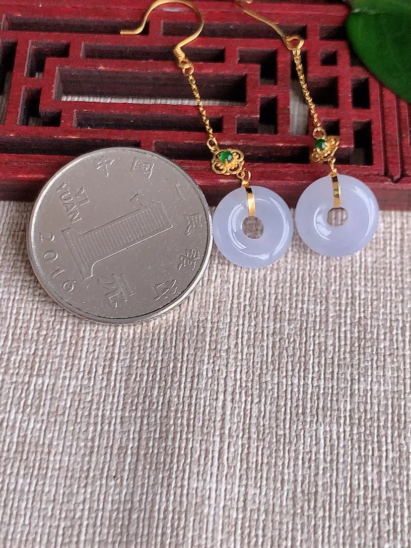 天然A货翡翠18K金镶嵌紫罗兰平安环耳坠 尺寸11×3.5mm 重量2.20g 0621