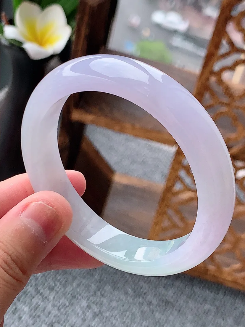 天然A货翡翠紫罗兰正装正圈手镯53-54圈口尺寸53.5×12×8mm 重量52.55g 0620