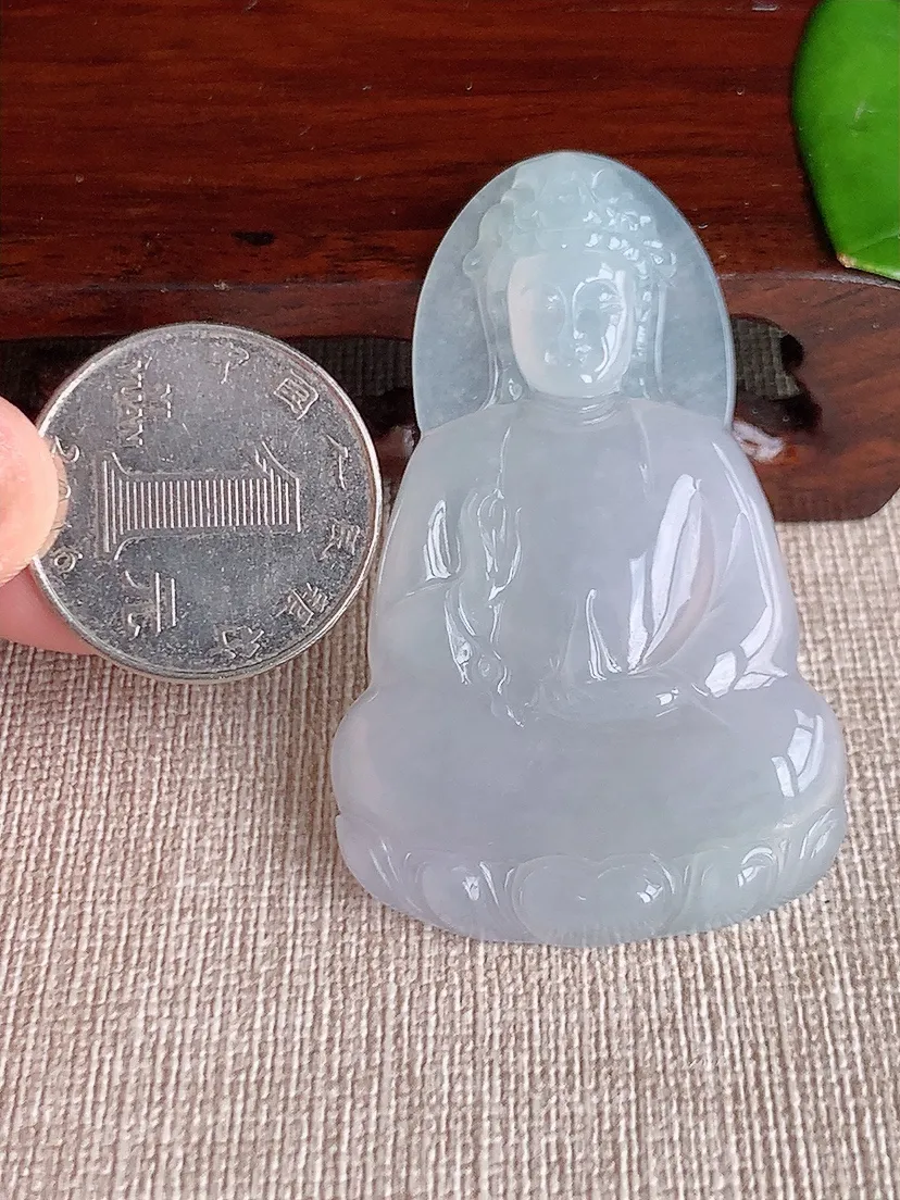 天然A货翡翠素衣观音吊坠尺寸55.3×34.4×5.2m量18.00g 0621