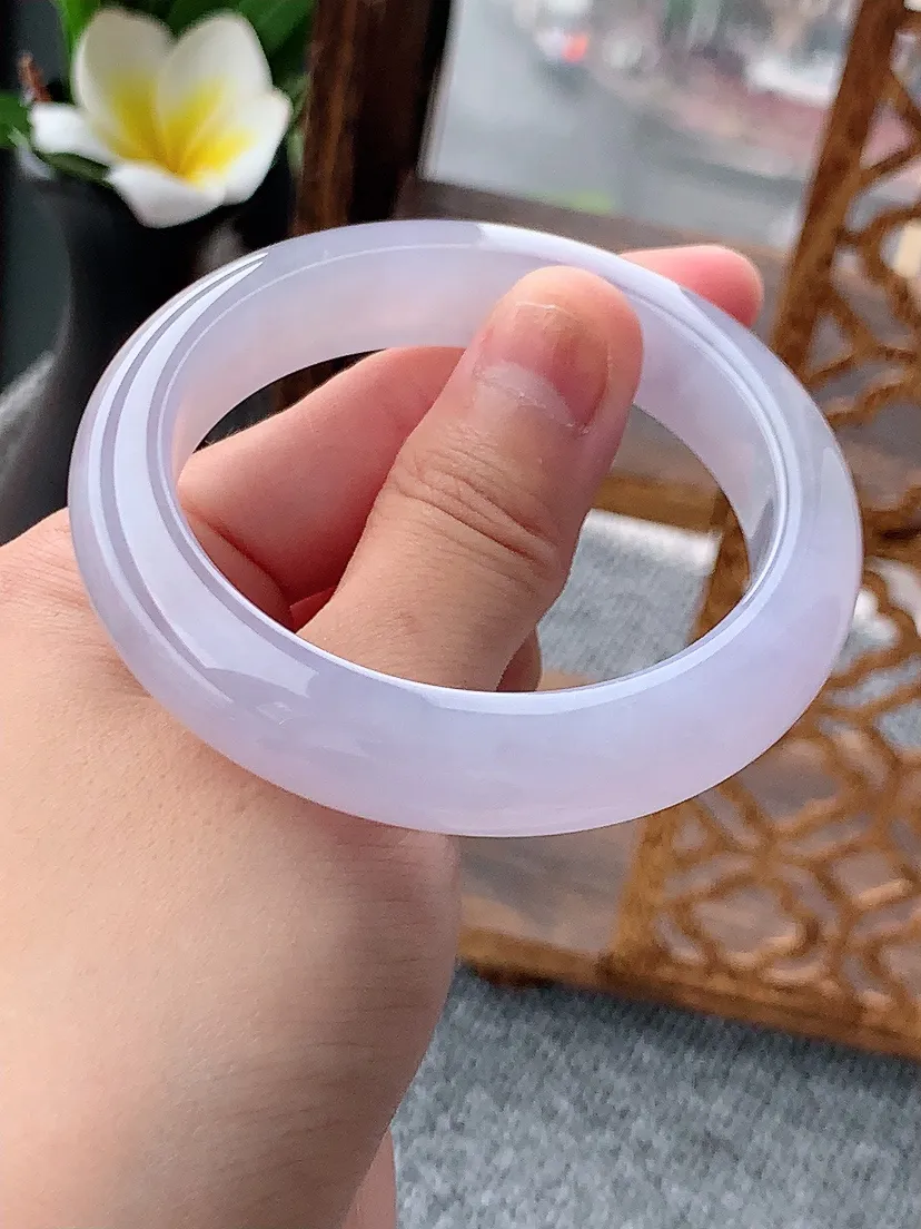 天然A货翡翠紫罗兰正装正圈手镯53-54圈口 尺寸53×12×8.8mm 重量59.50g 0620