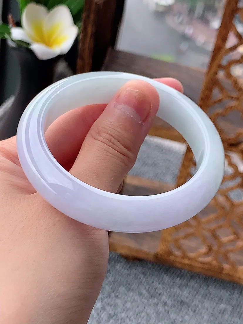 天然A货翡翠紫罗兰正装正圈手镯53-54圈口尺寸53×12×8mm 重量52.90g 0620