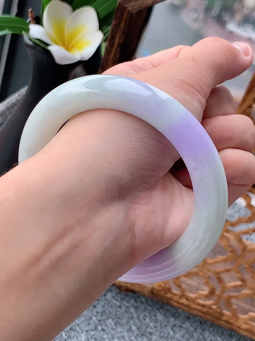 天然A货翡翠紫罗兰圆条手镯58-59圈口 尺寸58×11.3mm 重量76.51g 0620