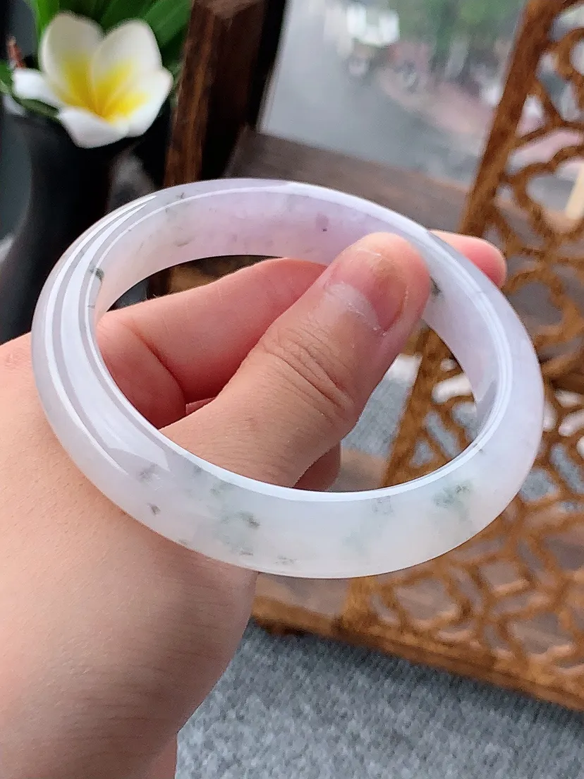 天然A货翡翠紫罗兰飘花正装正圈手镯57-58圈口 尺寸57.5×12×7.7mm 重量57.03g 0620