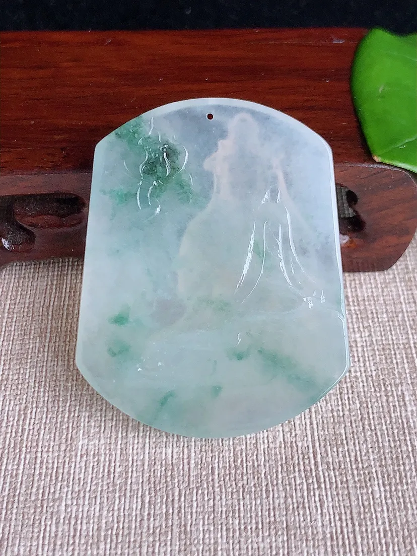 天然A货翡翠飘花普贤菩萨吊坠尺寸51.2×41×5.8m量28.00g 0621