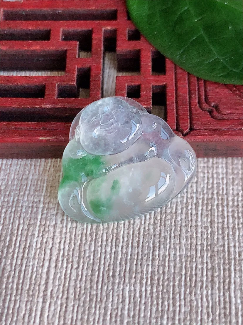 天然A货翡翠冰飘花一刀切佛件尺寸20×23.4×4m量3.18g 0622
