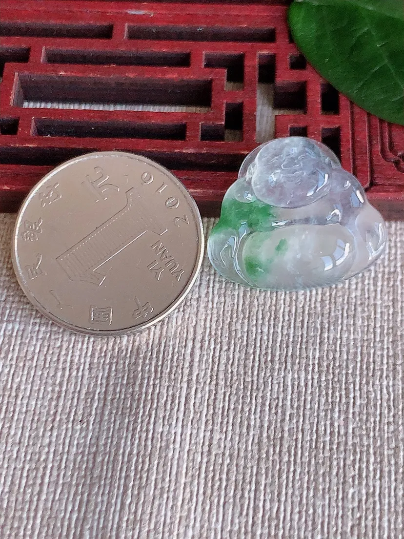 天然A货翡翠冰飘花一刀切佛件尺寸20×23.4×4m量3.18g 0622