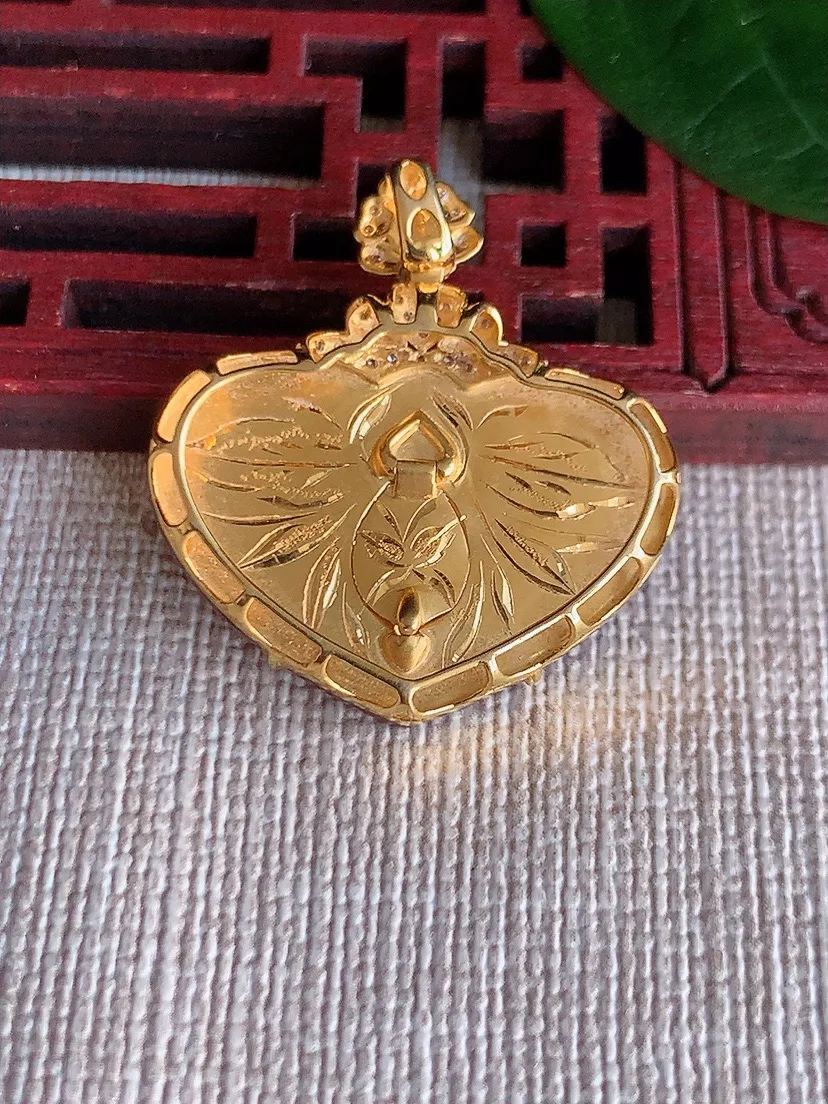 天然A货翡翠18K金伴红翡如意吊坠尺寸28×17.8×26.2×5m量4.38g 0622