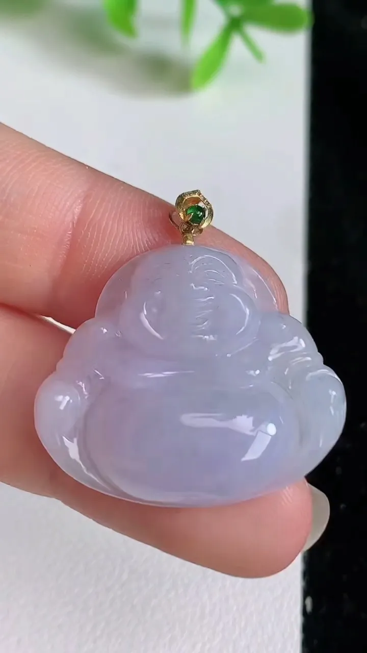 天然A货翡翠18k金紫罗兰佛公吊坠，尺寸24-28-5.4，重量:5.33g
6月23日