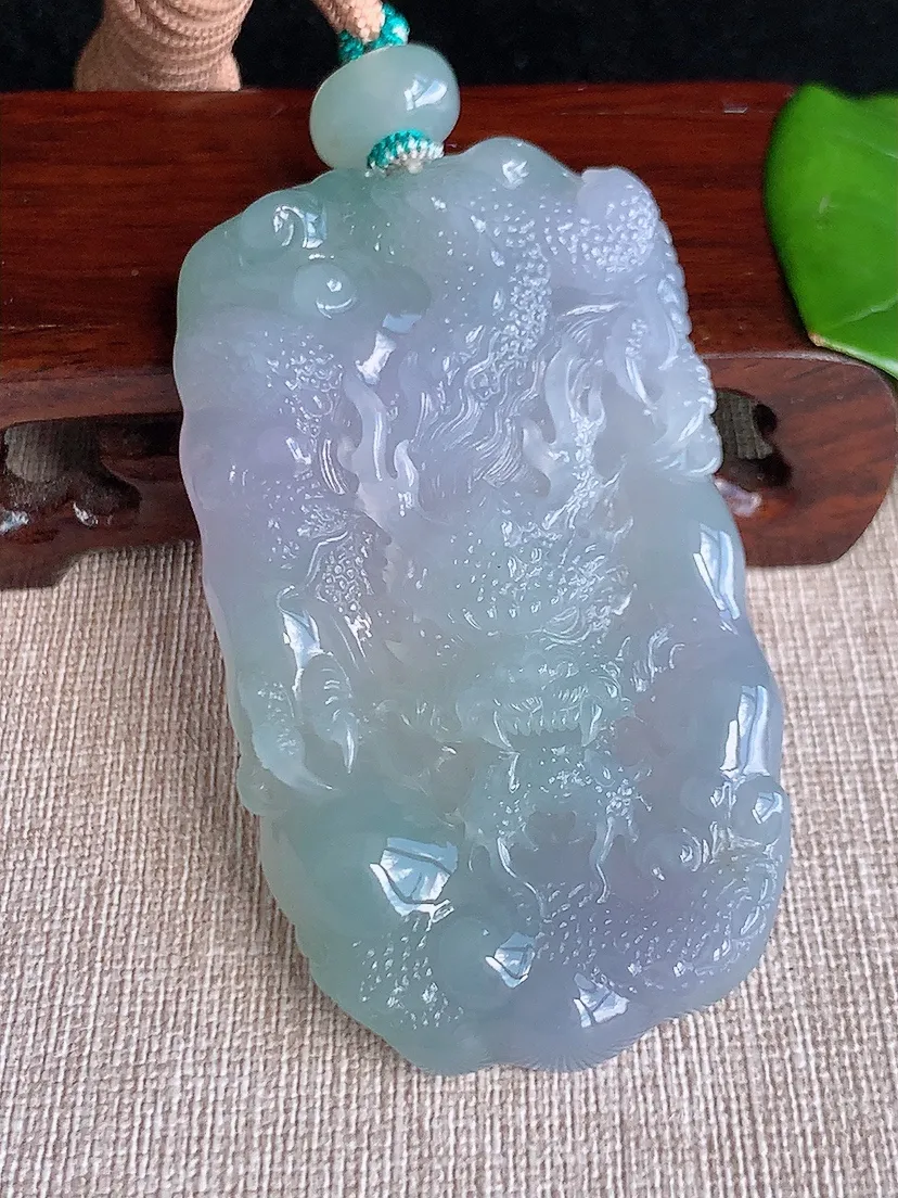 天然A货翡翠紫罗兰大件厚装龙牌吊坠尺寸72×41×11m量71.17g 0622