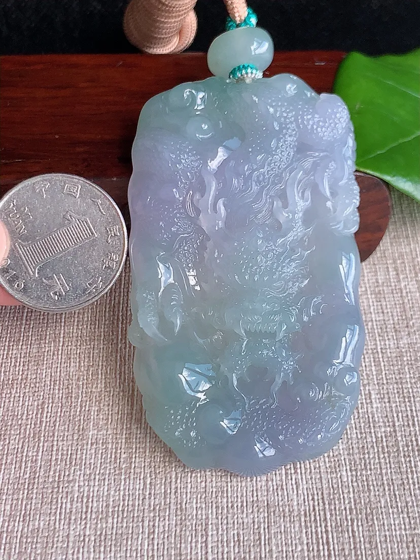 天然A货翡翠紫罗兰大件厚装龙牌吊坠尺寸72×41×11m量71.17g 0622