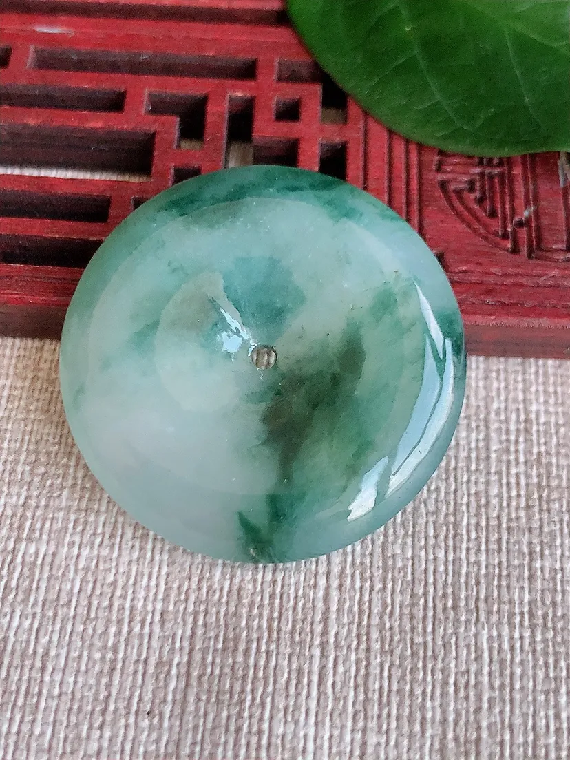 天然A货翡翠飘花平安扣吊坠尺寸33×5.4m量13.52g 0624